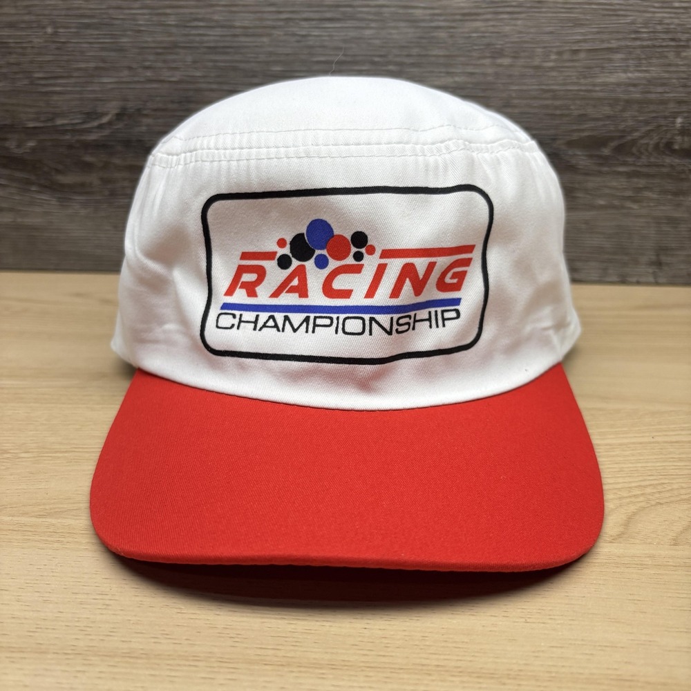 Vintage Racing Championship Hat Cap Strap Back White Red Five Panel Motorsport